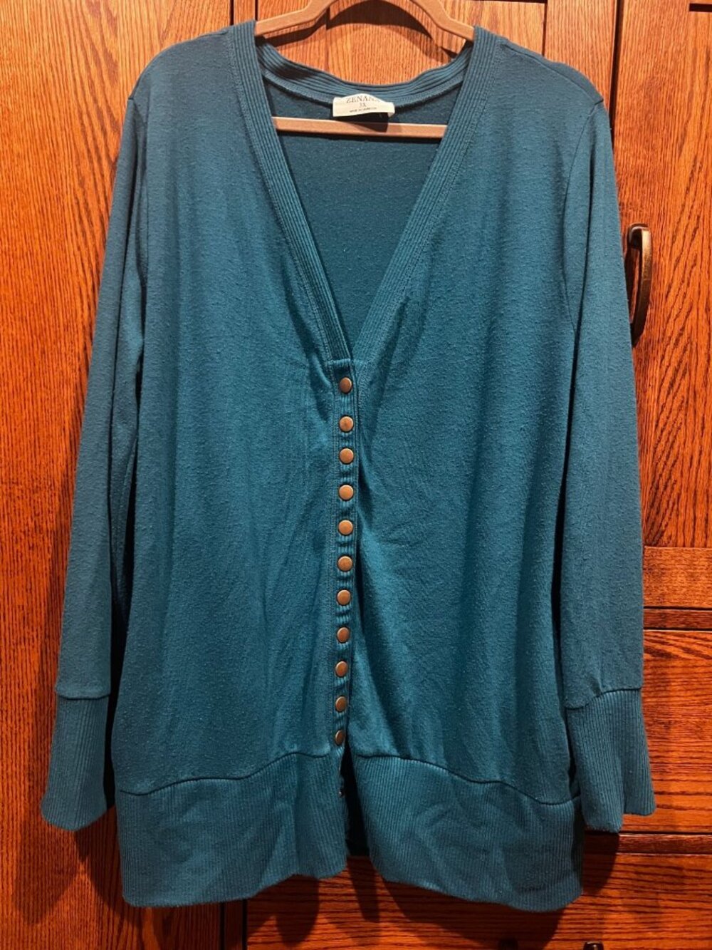 Zenana Teal Button-Up Cardigan Sweater 3X Long Sleeve Ribbed Hem & Cuffs